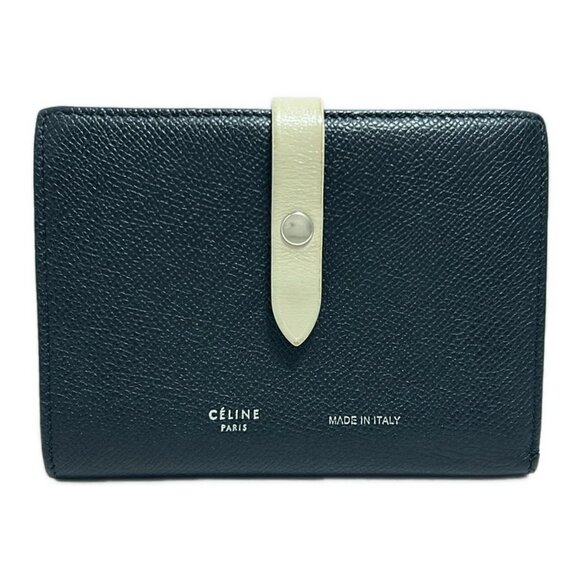 CELINE Medium strap wallet - Black Beige Leather Bifold Wallet 134-070125 - Picture 1 of 8